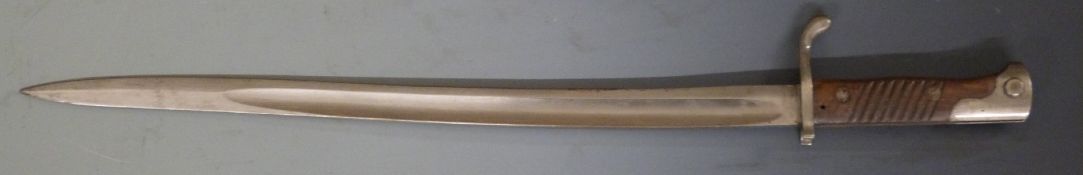 German S69/98 pattern bayonet with grooved wooden grips, stamps to pommel and 47cm fullered Yataghan