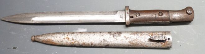 German 84/98 pattern bayonet with flashguard, Erfurt to ricasso, 9.H.3.79 to guard and 25cm fullered