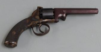 Adams or Webley Bentley style .34 six shot self cocking revolver with line engraved frame, butt