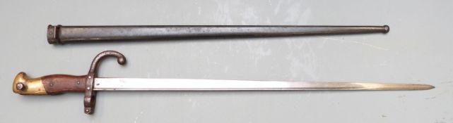 French 1874 pattern Gras bayonet with downswept quillon stamped 17538 manufacturer's name and 1876