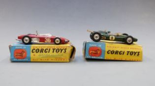 Two Corgi Toys diecast model vehicles Ferrari Formula 1 Grand Prix Racing Car 154 and Lotus-Climax