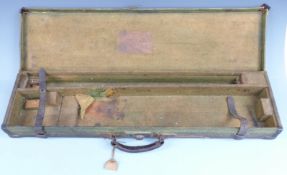 F P Baker & Co leather and canvas bound shotgun case with fitted interior and 'Established 1865