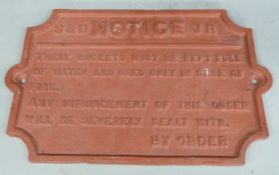 Somerset and Dorset Junction Railway cast iron fire bucket sign, width 39.5cm