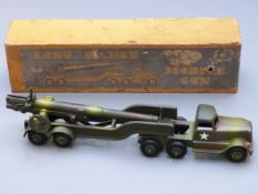 Crescent diecast model military Long Range Mobile Gun with camouflage paint, 1271, in original box.