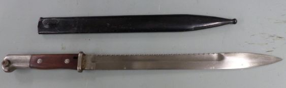 German S 1914 pattern sawback bayonet, unmarked ricasso, L stamped to reduced muzzle ring, shaped