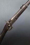 Enfield 1859 pattern percussion hammer action rifle with lock stamped with crown over 'VR' cypher