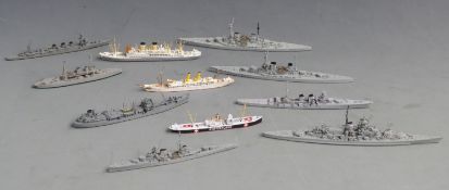 Eleven Neptun and similar diecast model waterline ships including Merchant Navy, Hindenburg,