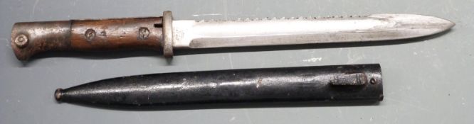 German 84/98 pattern sawback bayonet with flashguard, Gebr Heller Marienthal and Erfurt to