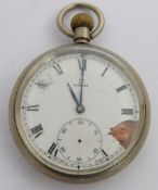 Great Western Railway Omega keyless winding open faced pocket watch with subsidiary seconds dial,