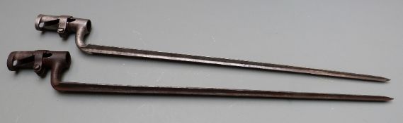 Two Austrian 1854 pattern Lorenz socket bayonets with diagonal slot and 46cm blade
