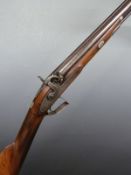 William Dudley 16 bore percussion hammer action gun with named lock engraved with bird scenes,