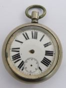 Midland Railway keyless winding open faced pocket watch with subsidiary seconds dial, black Roman