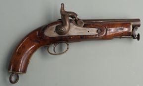 Percussion hammer action sea service or coastguards style pistol with captive ramrod, brass
