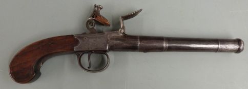 Waters of London Queen Ann flintlock hammer action pistol with named and engraved lock, engraved