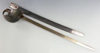 Royal Navy 1859 second pattern cutlass bayonet with chequered grip, bowl guard, 68cm blade and