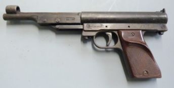 Record .177 air pistol with hooded foresight and target grips, NVSN.