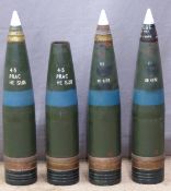 Four British Navy 4.5 inch Mk8 gun practice shells, two having timer fuses, length 59cm. Consigned