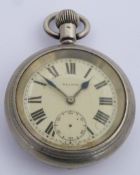 London Midland and Scottish railway Record keyless winding open faced pocket watch with inset