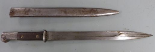 German S 1914 pattern bayonet marked BK within oval to ricasso, with shaped wooden grips, 31cm
