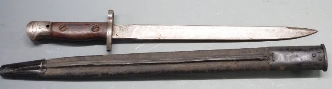 British 'Indian' pattern bayonet No1 Mk2 with false edge to 30cm blade, clear stamps including RFI