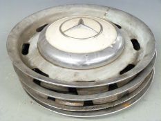 Set of four classic Mercedes hubcaps or chrome trims, diameter 41cm