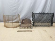 Cast iron fire grate, blacksmith made wrought iron hinged guard, regency style guard, cast iron fire