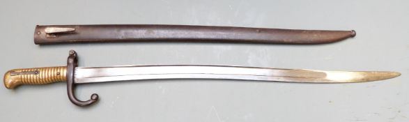 French 1866 pattern chassepot bayonet with downswept quillon, A51236 stamped to crosspiece,