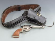 BBM ME Ranger .380 blank firing revolver with wooden grips, nickle plated finish and 5.5 inch