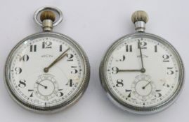 Two British Railways Midland region Recta keyless winding open faced pocket watches, both with