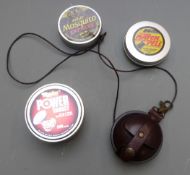 Three tins of .177 and .22 air rifle pellets together with a leather cap holder.