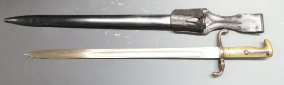 German 1871 pattern bayonet with brass grips, clear stamps for Kirschaum makers, regimental mark
