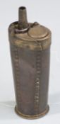 Steel and brass pistol or revolver powder flask, 12.5cm long.