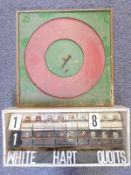 Wooden quoits board with White Hart scoreboard.