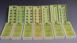 Seven Subbuteo table soccer teams comprising Manchester United 1, Everton 2, West Bromwich Albion 3,