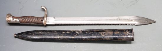 German 1898/05 pattern sawback bayonet, later type with trimmed muzzle ring and flashguard, Anker-