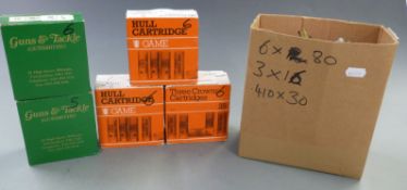 Over 200 12 bore and .410 shotgun cartridges including Guns & Tackle and Hull Cartridge Game 5s