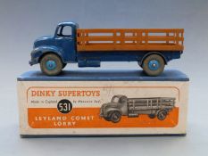 Dinky Supertoys diecast model Leyland Comet Lorry with blue cab, chassis and hubs and brown bed,