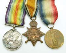 British Army WWI medals comprising 1914/1915 Star, War Medal and Victory Medal named to 11153 Sgt