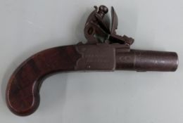 Clark of Holborn London flintlock hammer action pocket pistol with named and line engraved lock,