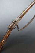 Indian percussion hammer action toradar rifle with bone inlaid stock, engraved lock, engraved