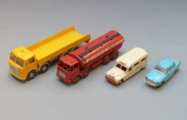 Four diecast model vehicles comprising Dinky Supertoys Leyland Octopus tanker, Tri-ang Spot-On AEC
