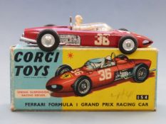 Corgi Toys diecast model Ferrari Formula 1 Grand Prix Racing Car with red body, white driver and