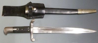 British 1860 pattern Cadet sword bayonet, with fullered blade shortened to 31cm, scabbard and frog