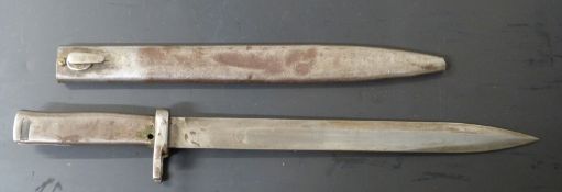 German Ersatz all steel bayonet stamped 6570 crosspiece with 31cm blade and scabbard stamped E.B.J.