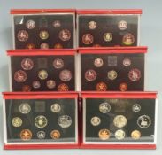 Six Royal Mint cased UK Proof Coin Collection sets for 1988, 1990, 1991, 1992, 1994 and 1995, with
