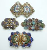 Four 19th/20thC champlevé enamel buckles including a Czech example