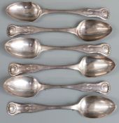 Set of six Georgian Scottish hallmarked silver Kings pattern teaspoons, Edinburgh 1829, maker's mark