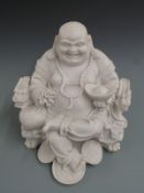 Large carved alabaster or similar seated laughing Buddha, W39 D36 H40cm