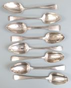 Eight Georgian hallmarked silver table spoons including two pairs, various dates and makers circa