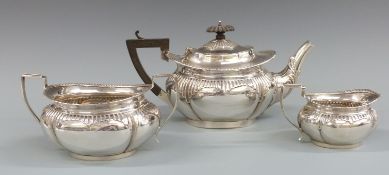 Early 20th century hallmarked silver three piece teaset, teapot Birmingham 1906 maker Williams (